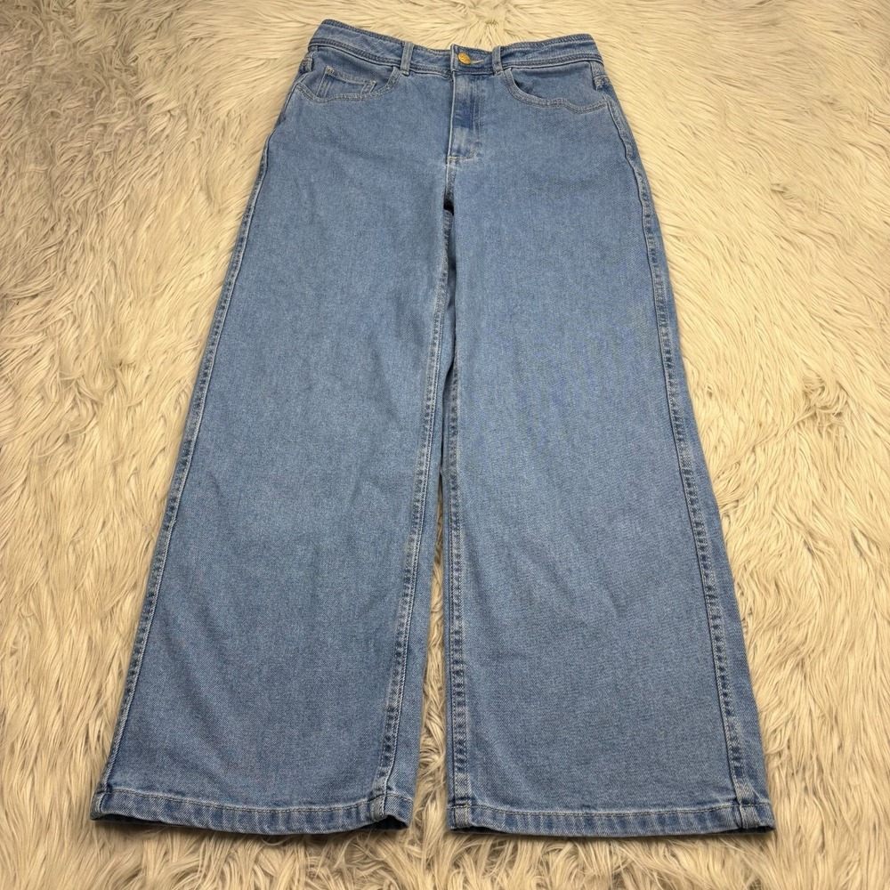 Sezane Women's EUR 38 US 6 Light Wash Cropped Wide Leg Jeans Preppy Coastal